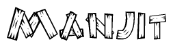 The image contains the name Manjit written in a decorative, stylized font with a hand-drawn appearance. The lines are made up of what appears to be planks of wood, which are nailed together