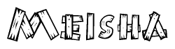 The image contains the name Meisha written in a decorative, stylized font with a hand-drawn appearance. The lines are made up of what appears to be planks of wood, which are nailed together