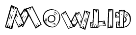 The clipart image shows the name Mowlid stylized to look as if it has been constructed out of wooden planks or logs. Each letter is designed to resemble pieces of wood.