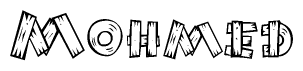 The image contains the name Mohmed written in a decorative, stylized font with a hand-drawn appearance. The lines are made up of what appears to be planks of wood, which are nailed together