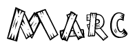 The clipart image shows the name Marc stylized to look as if it has been constructed out of wooden planks or logs. Each letter is designed to resemble pieces of wood.