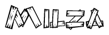 The clipart image shows the name Milza stylized to look as if it has been constructed out of wooden planks or logs. Each letter is designed to resemble pieces of wood.