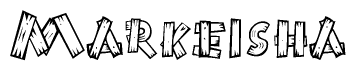 The clipart image shows the name Markeisha stylized to look as if it has been constructed out of wooden planks or logs. Each letter is designed to resemble pieces of wood.