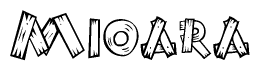 The clipart image shows the name Mioara stylized to look like it is constructed out of separate wooden planks or boards, with each letter having wood grain and plank-like details.