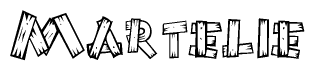 The image contains the name Martelie written in a decorative, stylized font with a hand-drawn appearance. The lines are made up of what appears to be planks of wood, which are nailed together