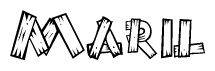 The clipart image shows the name Maril stylized to look like it is constructed out of separate wooden planks or boards, with each letter having wood grain and plank-like details.