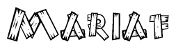 The image contains the name Mariaf written in a decorative, stylized font with a hand-drawn appearance. The lines are made up of what appears to be planks of wood, which are nailed together