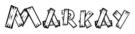 The clipart image shows the name Markay stylized to look as if it has been constructed out of wooden planks or logs. Each letter is designed to resemble pieces of wood.