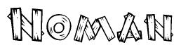 The image contains the name Noman written in a decorative, stylized font with a hand-drawn appearance. The lines are made up of what appears to be planks of wood, which are nailed together