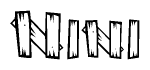 The image contains the name Nini written in a decorative, stylized font with a hand-drawn appearance. The lines are made up of what appears to be planks of wood, which are nailed together