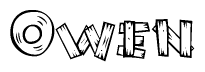 The clipart image shows the name Owen stylized to look like it is constructed out of separate wooden planks or boards, with each letter having wood grain and plank-like details.