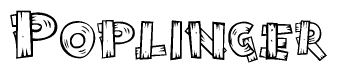 The image contains the name Poplinger written in a decorative, stylized font with a hand-drawn appearance. The lines are made up of what appears to be planks of wood, which are nailed together