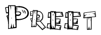 The image contains the name Preet written in a decorative, stylized font with a hand-drawn appearance. The lines are made up of what appears to be planks of wood, which are nailed together