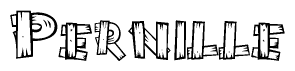 The image contains the name Pernille written in a decorative, stylized font with a hand-drawn appearance. The lines are made up of what appears to be planks of wood, which are nailed together
