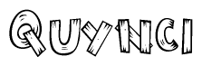 The clipart image shows the name Quynci stylized to look as if it has been constructed out of wooden planks or logs. Each letter is designed to resemble pieces of wood.