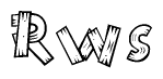 The image contains the name Rws written in a decorative, stylized font with a hand-drawn appearance. The lines are made up of what appears to be planks of wood, which are nailed together