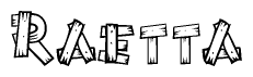 The image contains the name Raetta written in a decorative, stylized font with a hand-drawn appearance. The lines are made up of what appears to be planks of wood, which are nailed together