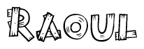 The clipart image shows the name Raoul stylized to look like it is constructed out of separate wooden planks or boards, with each letter having wood grain and plank-like details.