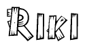 The clipart image shows the name Riki stylized to look as if it has been constructed out of wooden planks or logs. Each letter is designed to resemble pieces of wood.