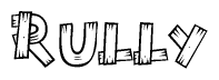 The clipart image shows the name Rully stylized to look as if it has been constructed out of wooden planks or logs. Each letter is designed to resemble pieces of wood.