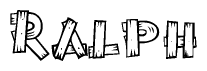 The image contains the name Ralph written in a decorative, stylized font with a hand-drawn appearance. The lines are made up of what appears to be planks of wood, which are nailed together