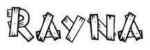 The clipart image shows the name Rayna stylized to look like it is constructed out of separate wooden planks or boards, with each letter having wood grain and plank-like details.