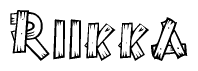 The image contains the name Riikka written in a decorative, stylized font with a hand-drawn appearance. The lines are made up of what appears to be planks of wood, which are nailed together
