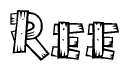 The clipart image shows the name Ree stylized to look as if it has been constructed out of wooden planks or logs. Each letter is designed to resemble pieces of wood.