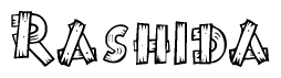 The clipart image shows the name Rashida stylized to look like it is constructed out of separate wooden planks or boards, with each letter having wood grain and plank-like details.