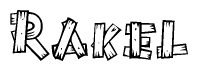 The clipart image shows the name Rakel stylized to look like it is constructed out of separate wooden planks or boards, with each letter having wood grain and plank-like details.