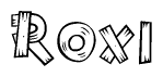The clipart image shows the name Roxi stylized to look like it is constructed out of separate wooden planks or boards, with each letter having wood grain and plank-like details.