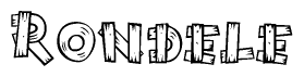 The image contains the name Rondele written in a decorative, stylized font with a hand-drawn appearance. The lines are made up of what appears to be planks of wood, which are nailed together