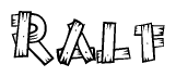 The image contains the name Ralf written in a decorative, stylized font with a hand-drawn appearance. The lines are made up of what appears to be planks of wood, which are nailed together