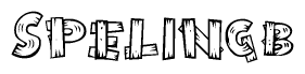The image contains the name Spelingb written in a decorative, stylized font with a hand-drawn appearance. The lines are made up of what appears to be planks of wood, which are nailed together