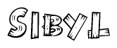 The clipart image shows the name Sibyl stylized to look like it is constructed out of separate wooden planks or boards, with each letter having wood grain and plank-like details.
