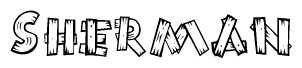 The clipart image shows the name Sherman stylized to look like it is constructed out of separate wooden planks or boards, with each letter having wood grain and plank-like details.