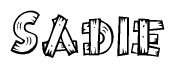 The clipart image shows the name Sadie stylized to look as if it has been constructed out of wooden planks or logs. Each letter is designed to resemble pieces of wood.
