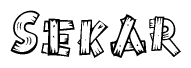The image contains the name Sekar written in a decorative, stylized font with a hand-drawn appearance. The lines are made up of what appears to be planks of wood, which are nailed together