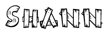 The clipart image shows the name Shann stylized to look as if it has been constructed out of wooden planks or logs. Each letter is designed to resemble pieces of wood.