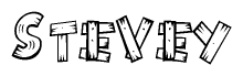 The clipart image shows the name Stevey stylized to look as if it has been constructed out of wooden planks or logs. Each letter is designed to resemble pieces of wood.