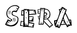 The image contains the name Sera written in a decorative, stylized font with a hand-drawn appearance. The lines are made up of what appears to be planks of wood, which are nailed together
