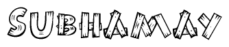 The clipart image shows the name Subhamay stylized to look as if it has been constructed out of wooden planks or logs. Each letter is designed to resemble pieces of wood.