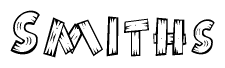 The image contains the name Smiths written in a decorative, stylized font with a hand-drawn appearance. The lines are made up of what appears to be planks of wood, which are nailed together