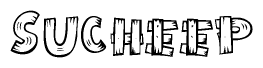 The clipart image shows the name Sucheep stylized to look as if it has been constructed out of wooden planks or logs. Each letter is designed to resemble pieces of wood.