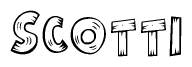 The clipart image shows the name Scotti stylized to look like it is constructed out of separate wooden planks or boards, with each letter having wood grain and plank-like details.