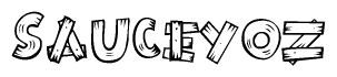 The clipart image shows the name Sauceyoz stylized to look as if it has been constructed out of wooden planks or logs. Each letter is designed to resemble pieces of wood.