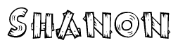 The image contains the name Shanon written in a decorative, stylized font with a hand-drawn appearance. The lines are made up of what appears to be planks of wood, which are nailed together