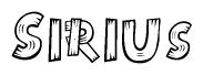 The clipart image shows the name Sirius stylized to look as if it has been constructed out of wooden planks or logs. Each letter is designed to resemble pieces of wood.