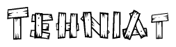 The clipart image shows the name Tehniat stylized to look like it is constructed out of separate wooden planks or boards, with each letter having wood grain and plank-like details.