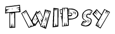 The clipart image shows the name Twipsy stylized to look as if it has been constructed out of wooden planks or logs. Each letter is designed to resemble pieces of wood.